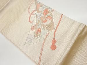 リサイクル　銀駒刺繍鴛鴦に花々・組紐模様名古屋帯